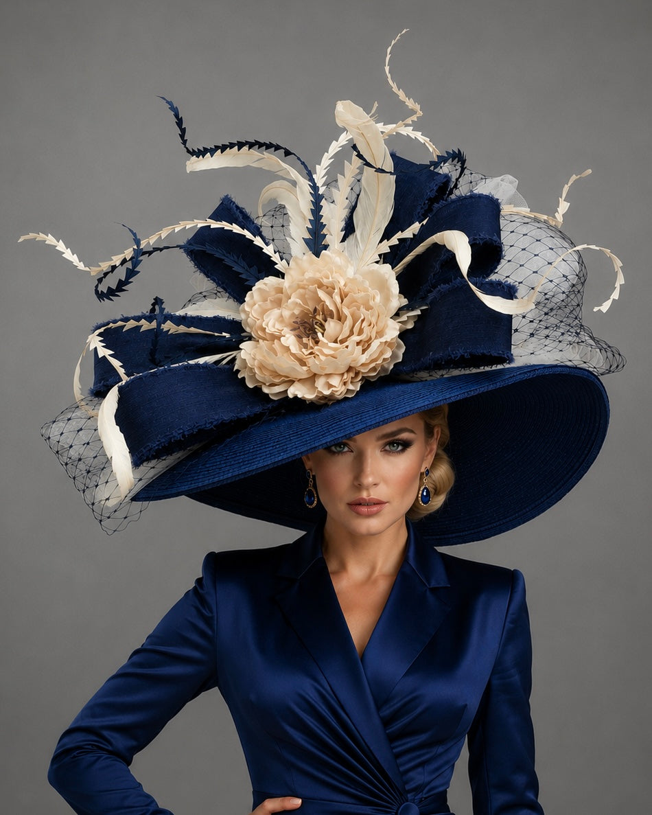 Bellevue - Navy Blue Kentucky Derby Hat - Church Hat