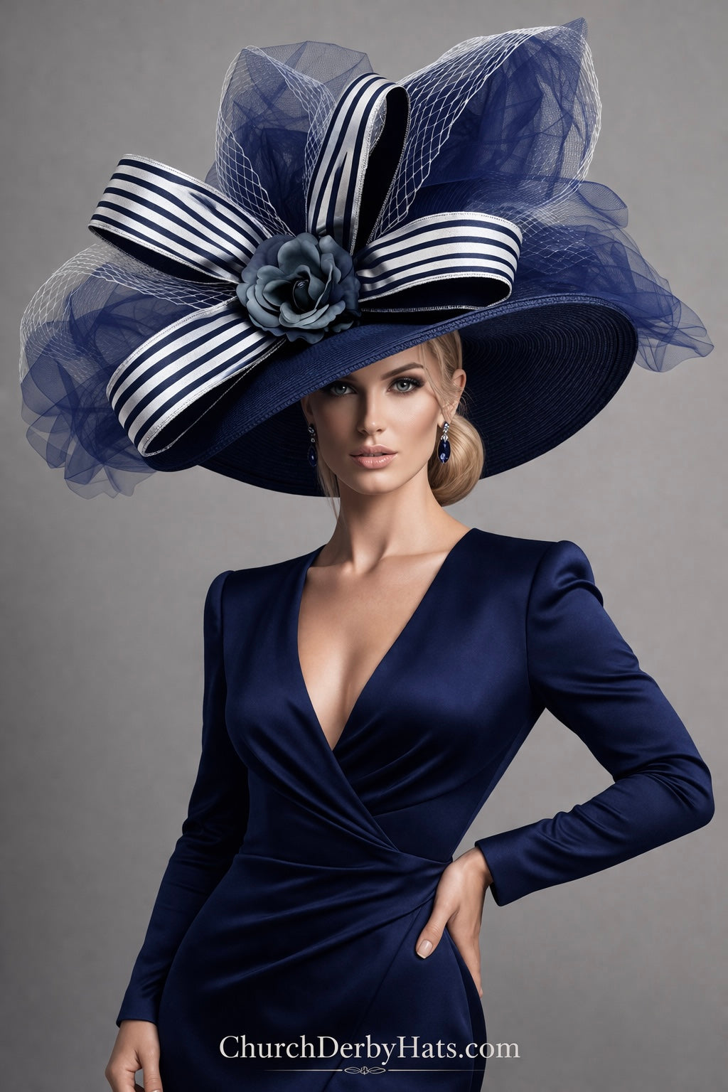 Elsa Navy Silver - Kentucky Derby Hat