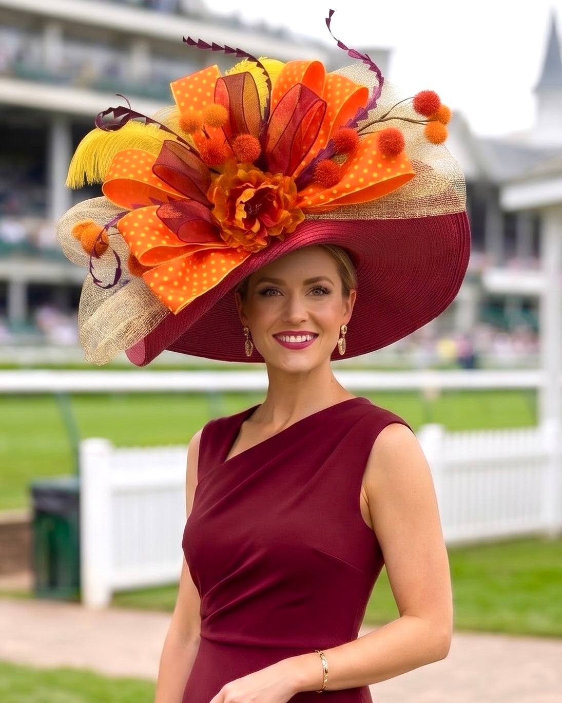 Winona - Kentucky Derby Hat - Church Hat Red Orange Yellow
