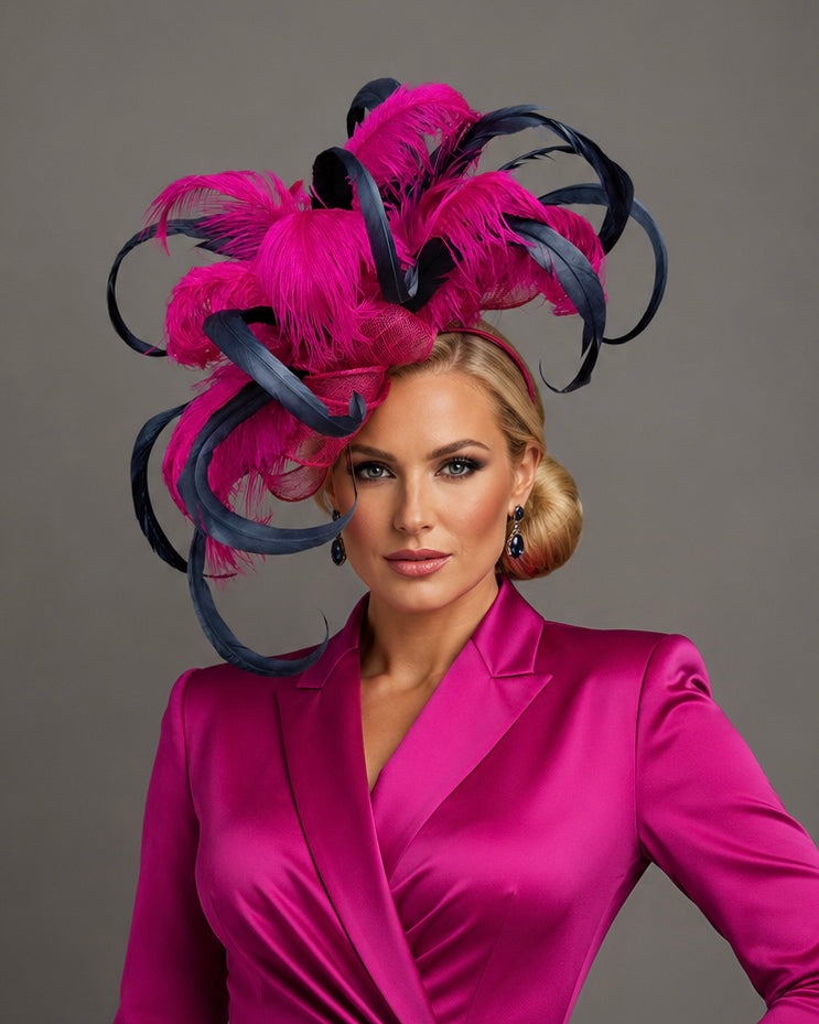 Patino Raspberry Navy Fuchsia - Church Derby Fascinator