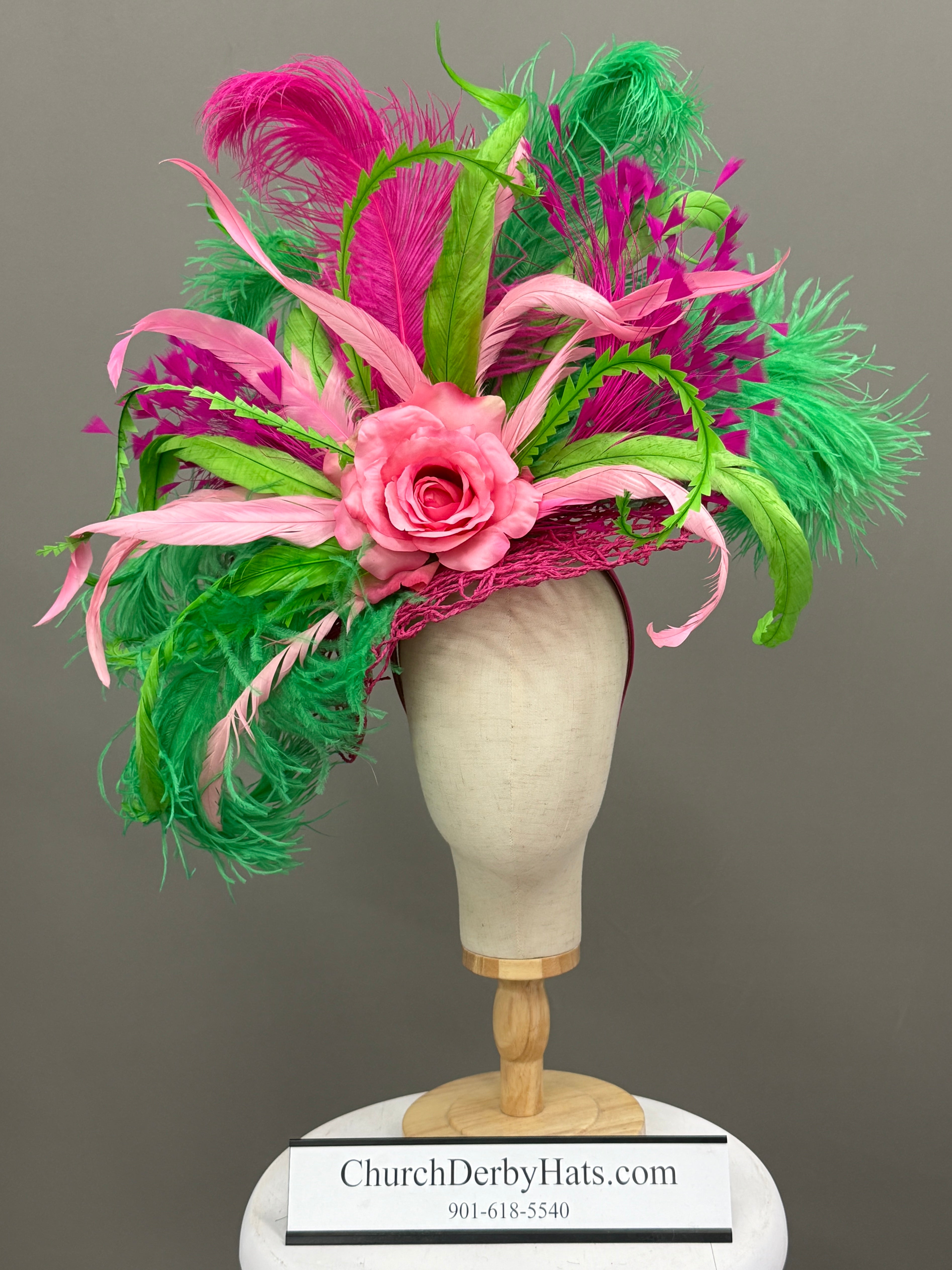 Haley Pink Green - Fascinator Derby Hat