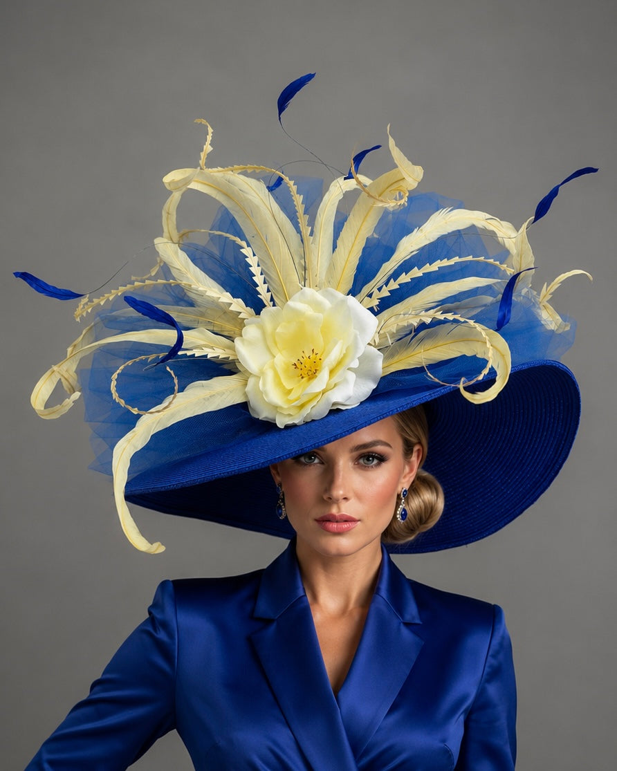 Jewel - Royal Blue Gold Kentucky Derby Hat - Church Hat