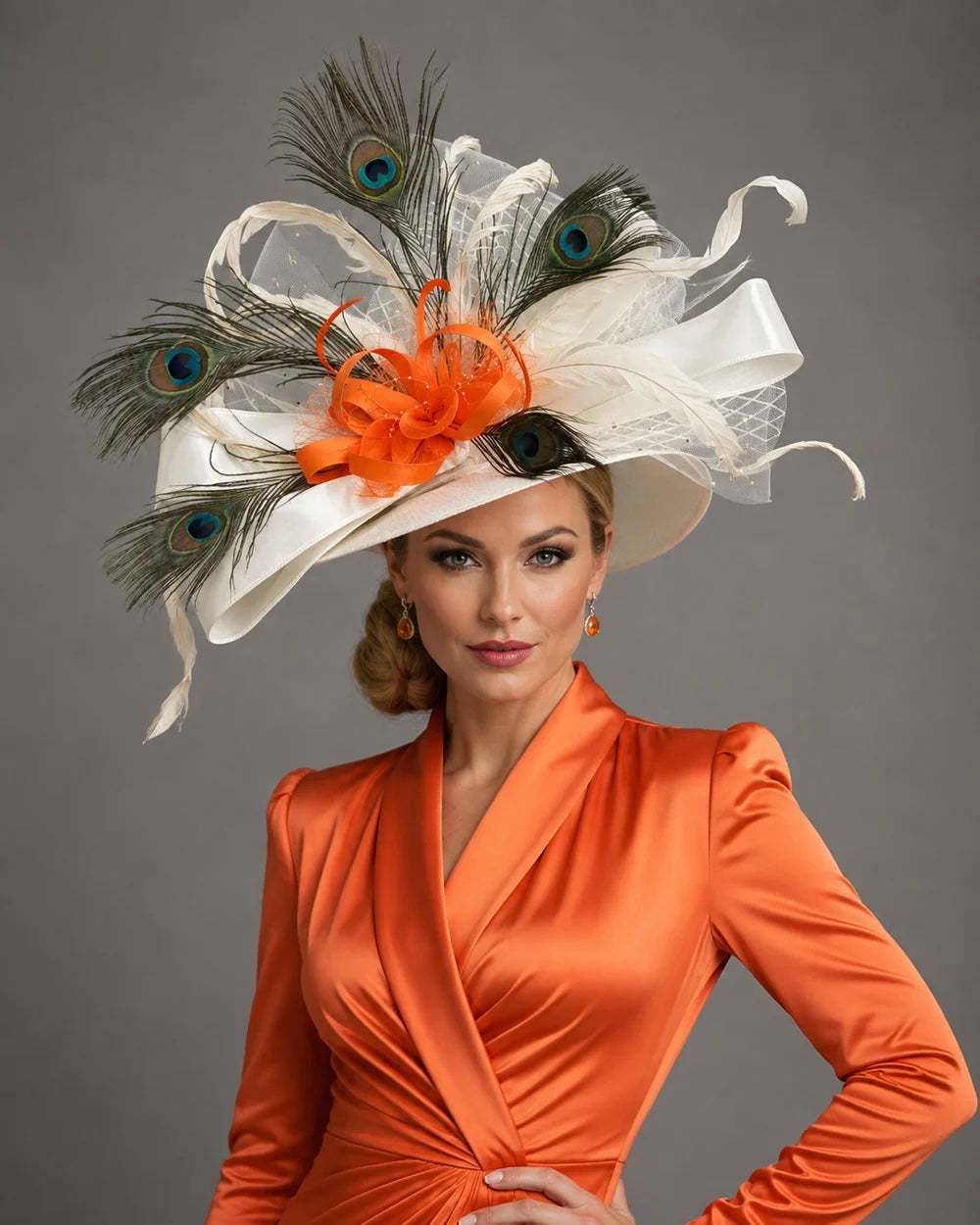 Olivia Orange Ivory - Kentucky Derby Hat