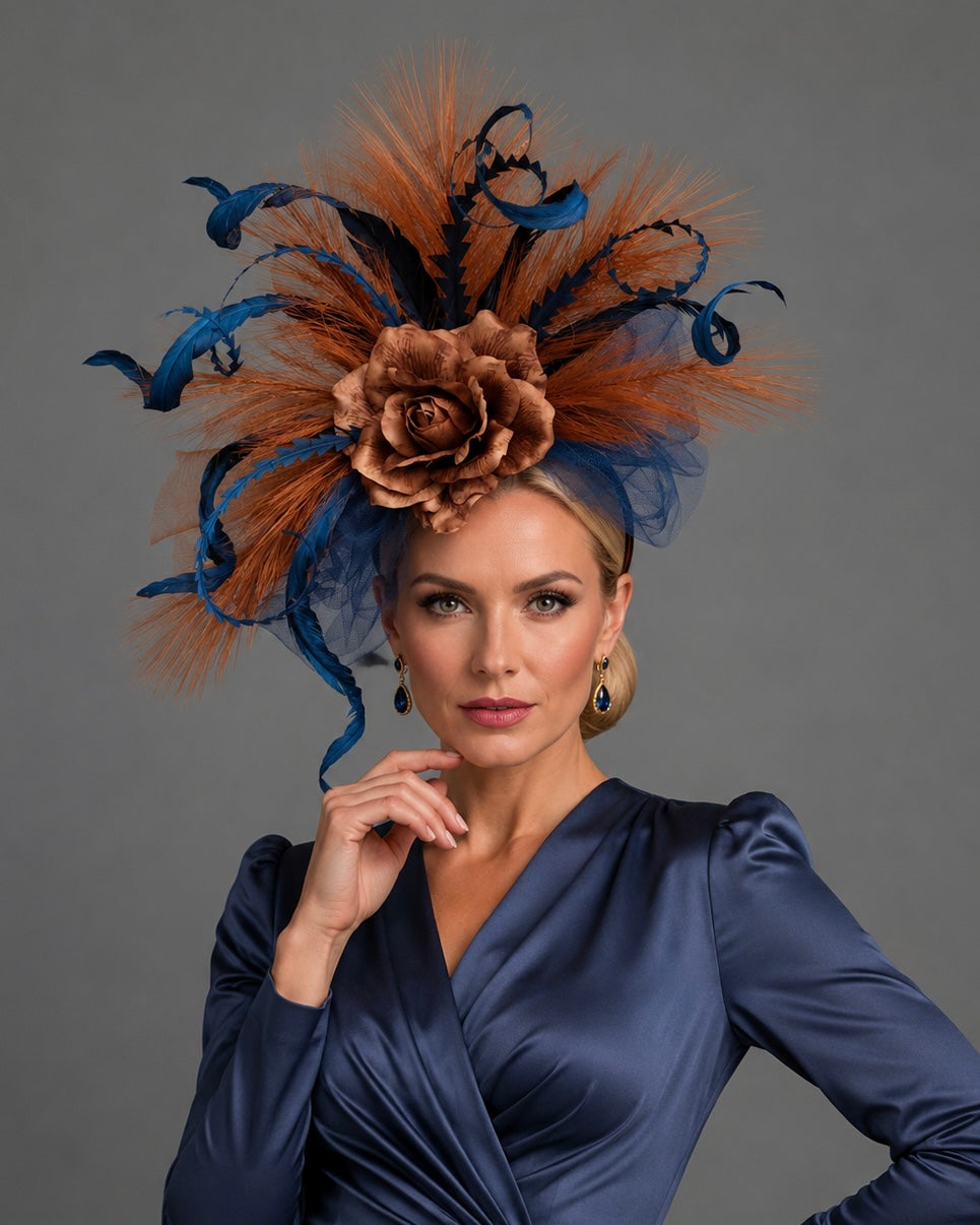 Joselyn Navy Rust Fascinator on Headband