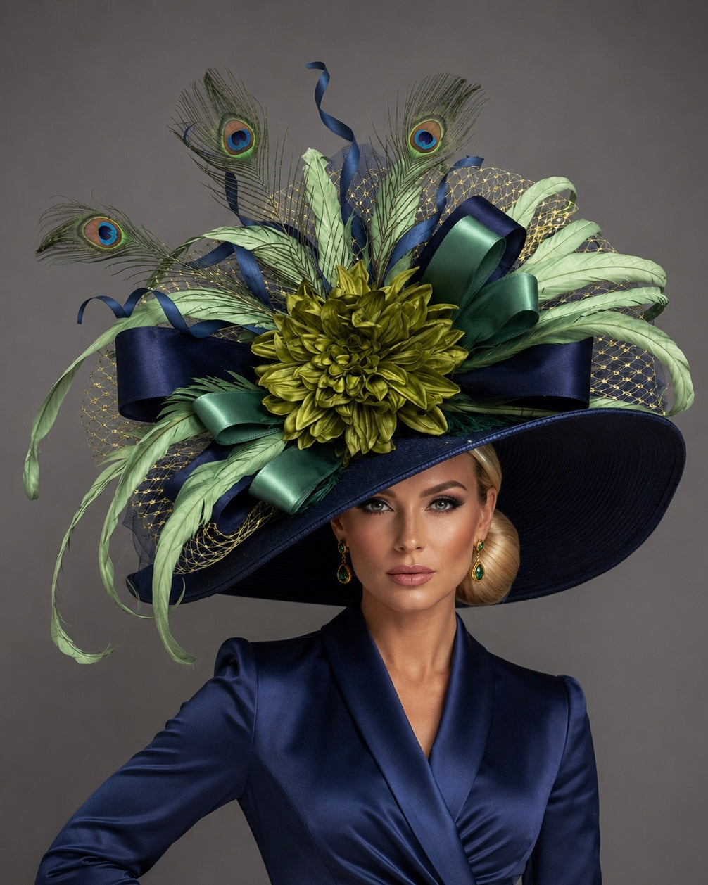 Gloria Navy Blue - Kentucky Derby Hat - Church Hat