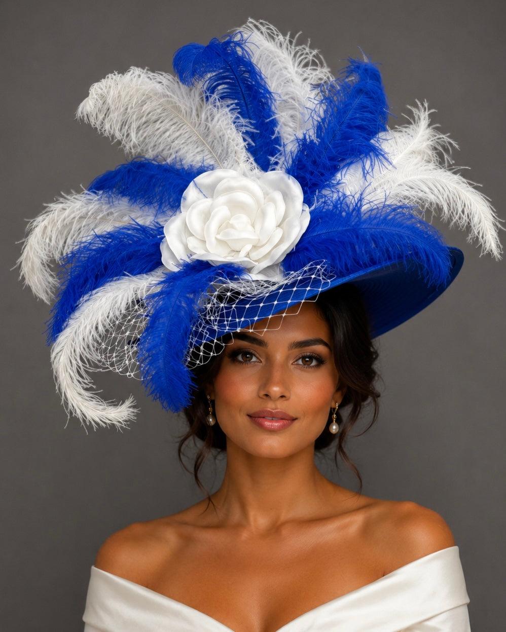Royal Blue White - Church Hat - Kentucky Derby Hat