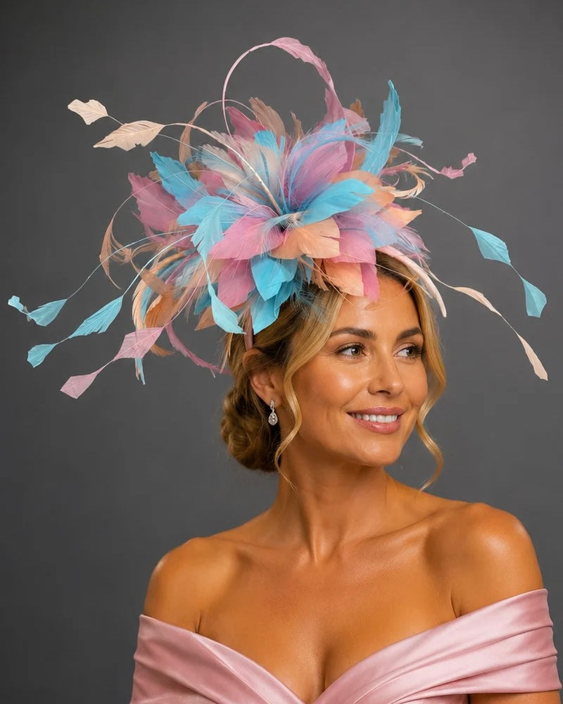Angel Pastel Feathered Fascinator - Kentucky Derby Hat