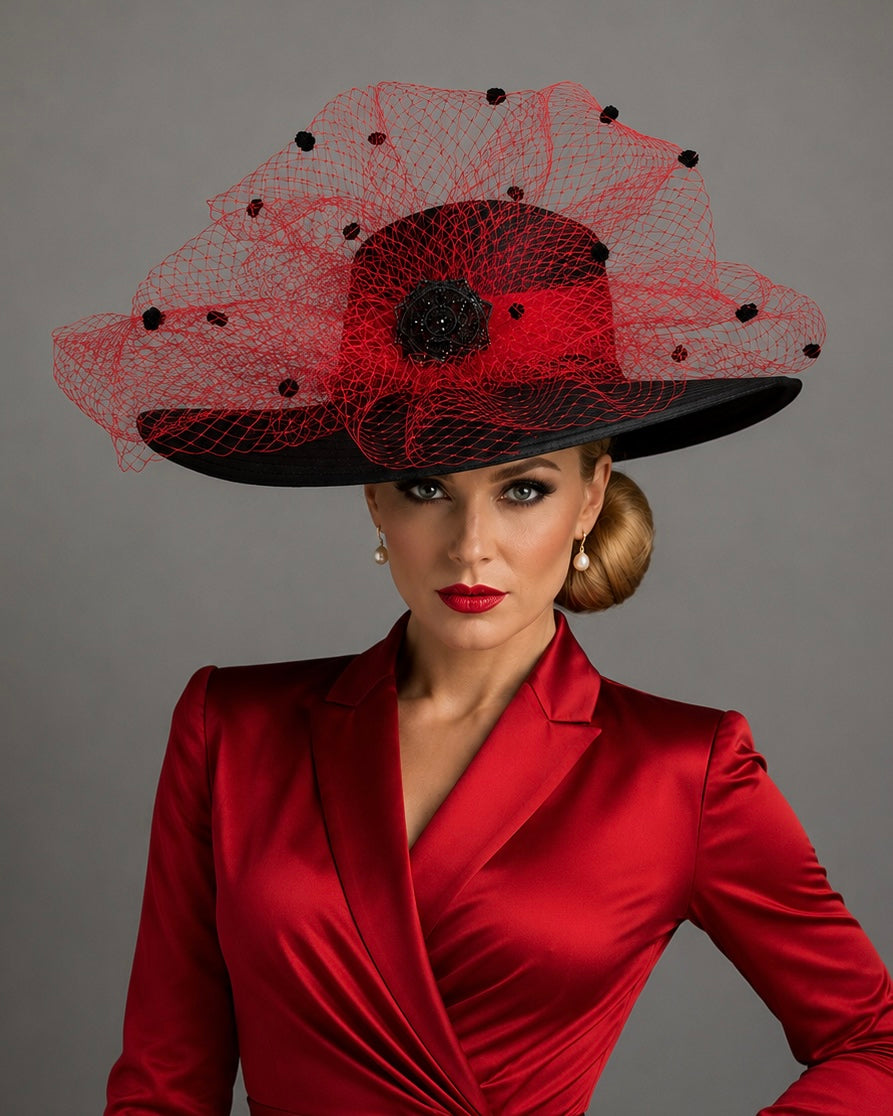 Everly - Red Church Hat - Kentucky Derby Hat in Red