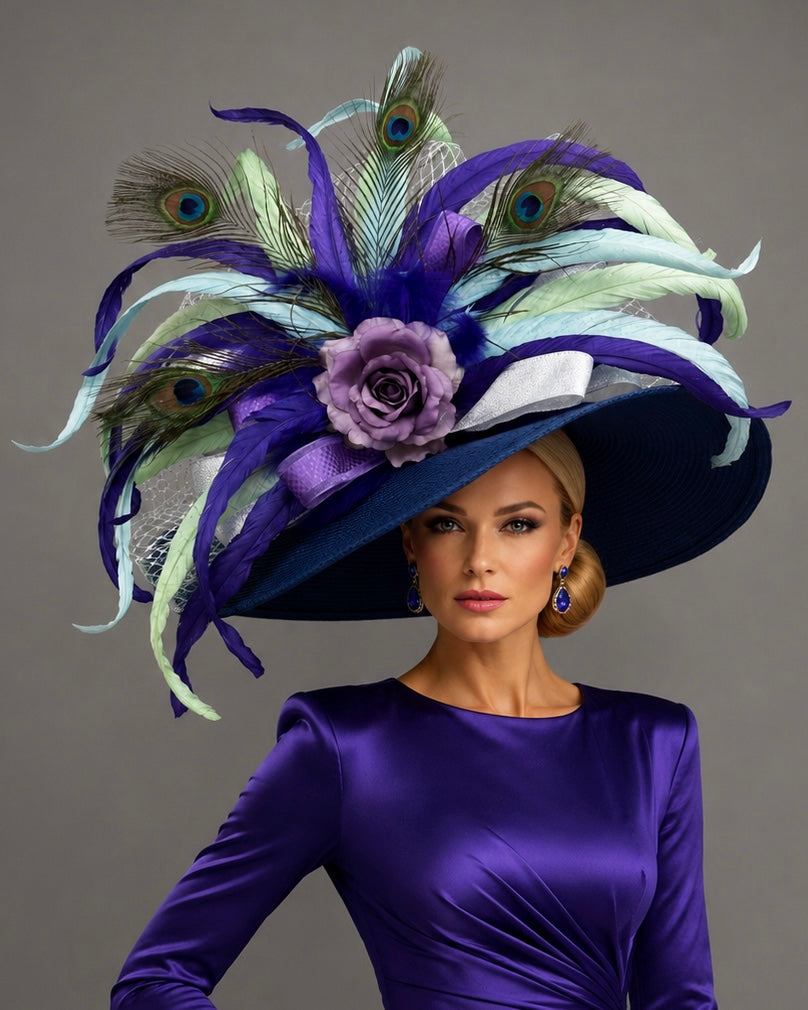Purple Navy Blue - Kentucky Derby Hat - Church Derby Hat
