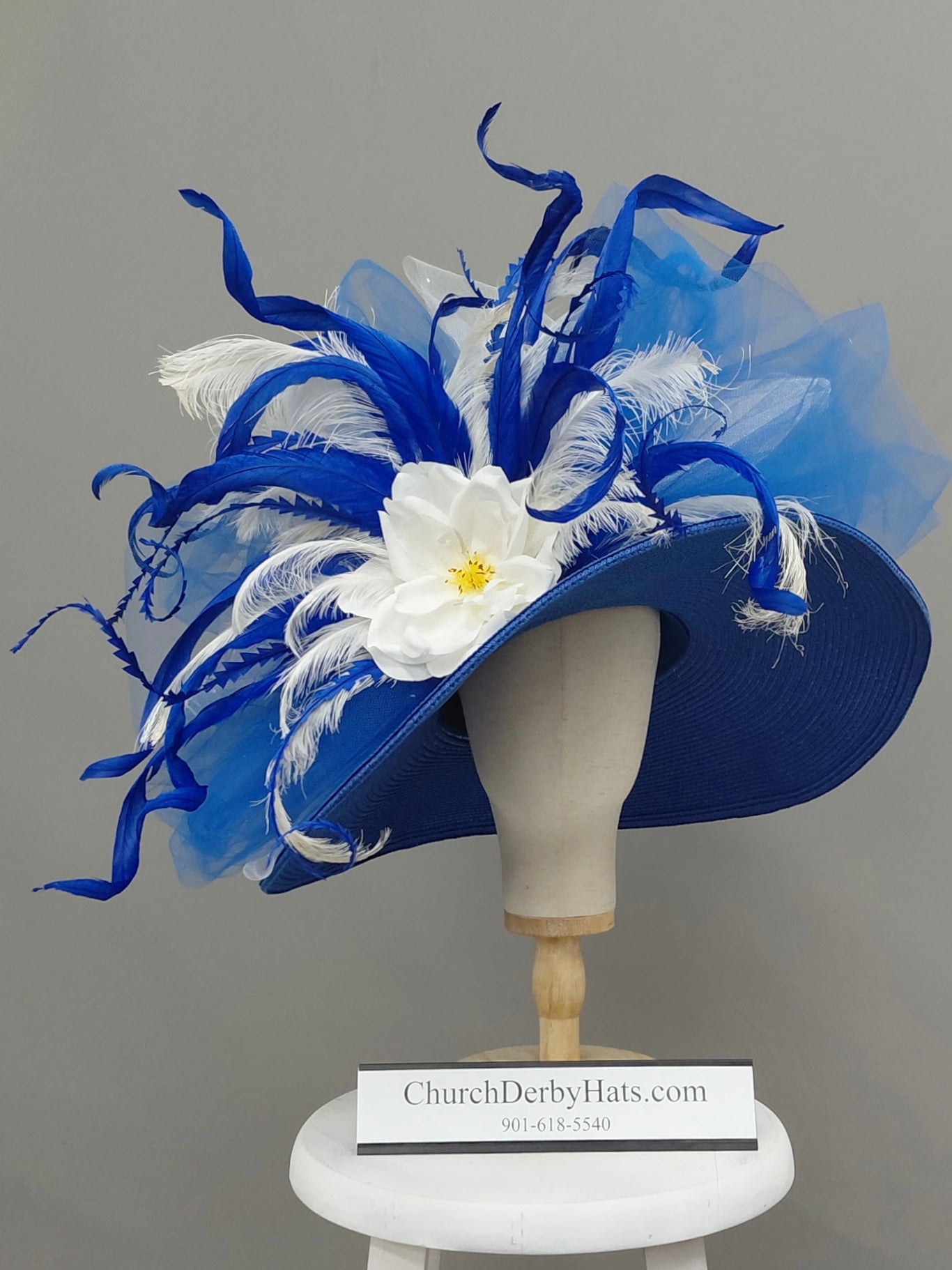 Tarina Blue White - Church Derby Hat