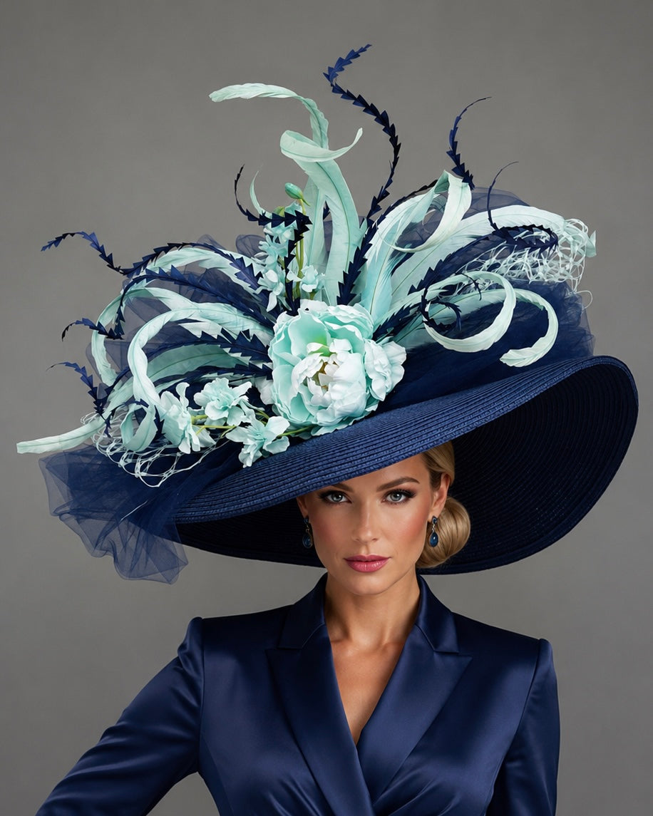 Ocean - Navy Blue Mint Kentucky Derby Hat