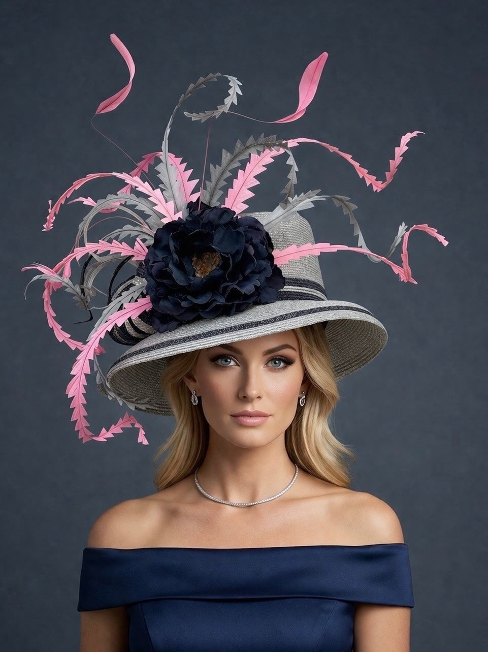 Katherine Silver Navy Pink - Kentucky Derby Hat
