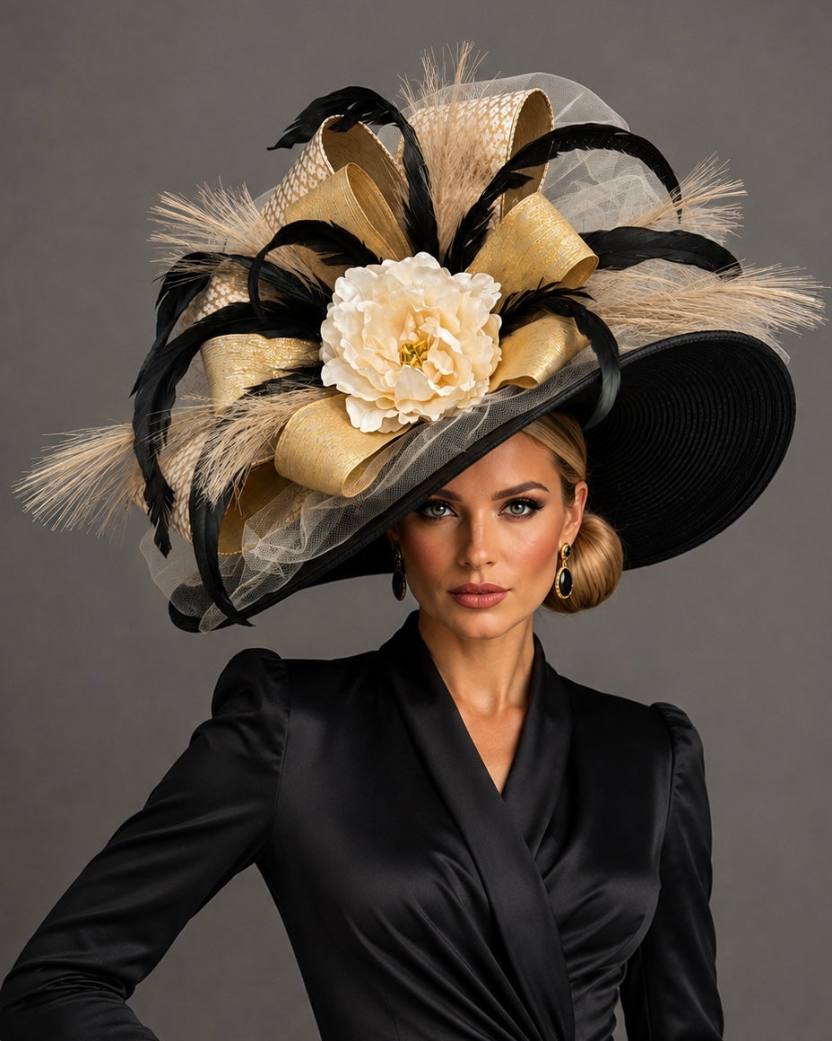 Edwina - Black Gold Kentucky Derby Hat