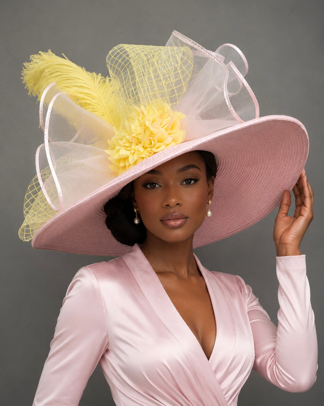 Samara Pink Yellow - Kentucky Derby Hat - Church Hat