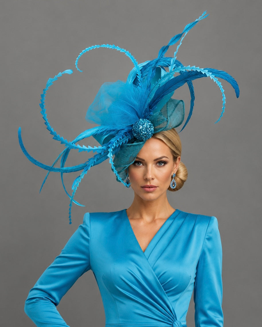 Sophia Blue Fascinator by Vance on Headband - Kentucky Derby Hat