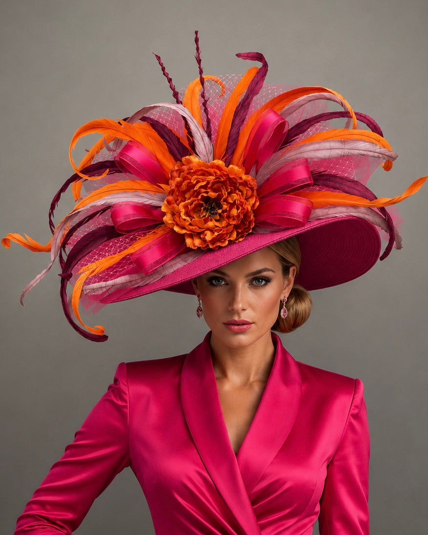 Diana Pink Orange - Kentucky Derby Hat - Church Hat