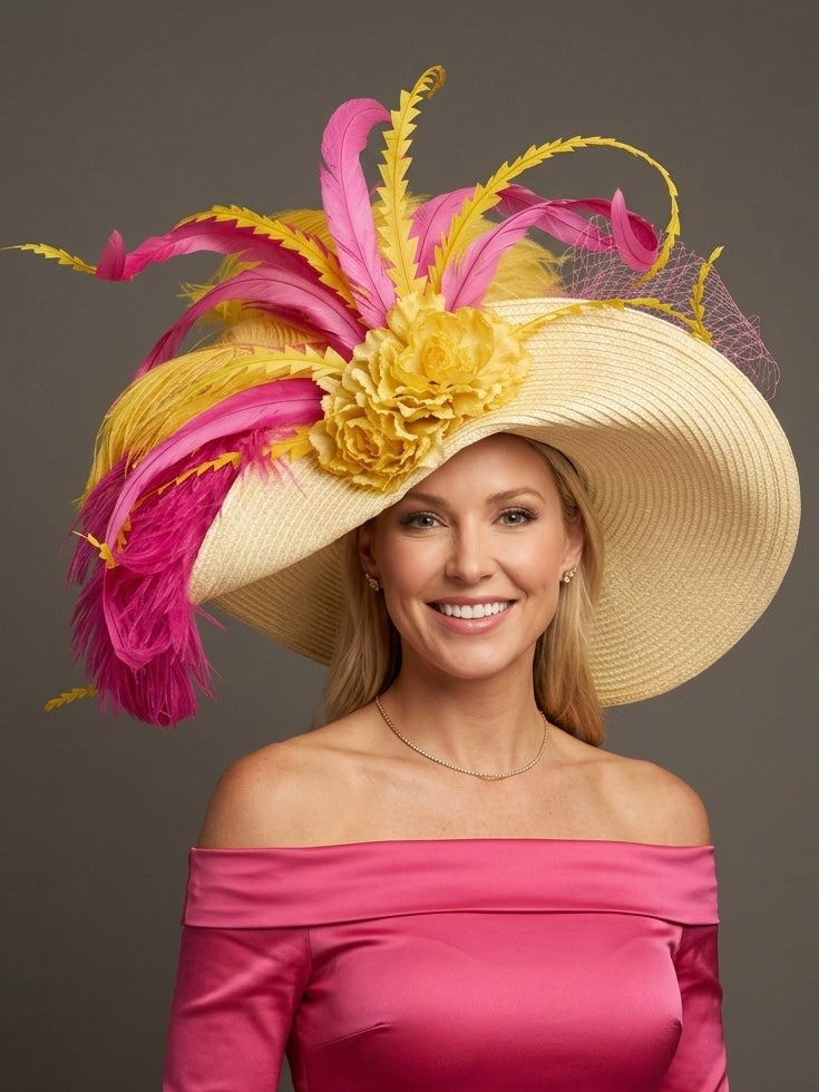 Linda Yellow Pink - Kentucky Derby Hat