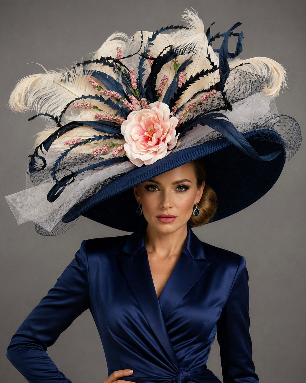Helena Navy Blue - Church Hat - Kentucky Derby Hat
