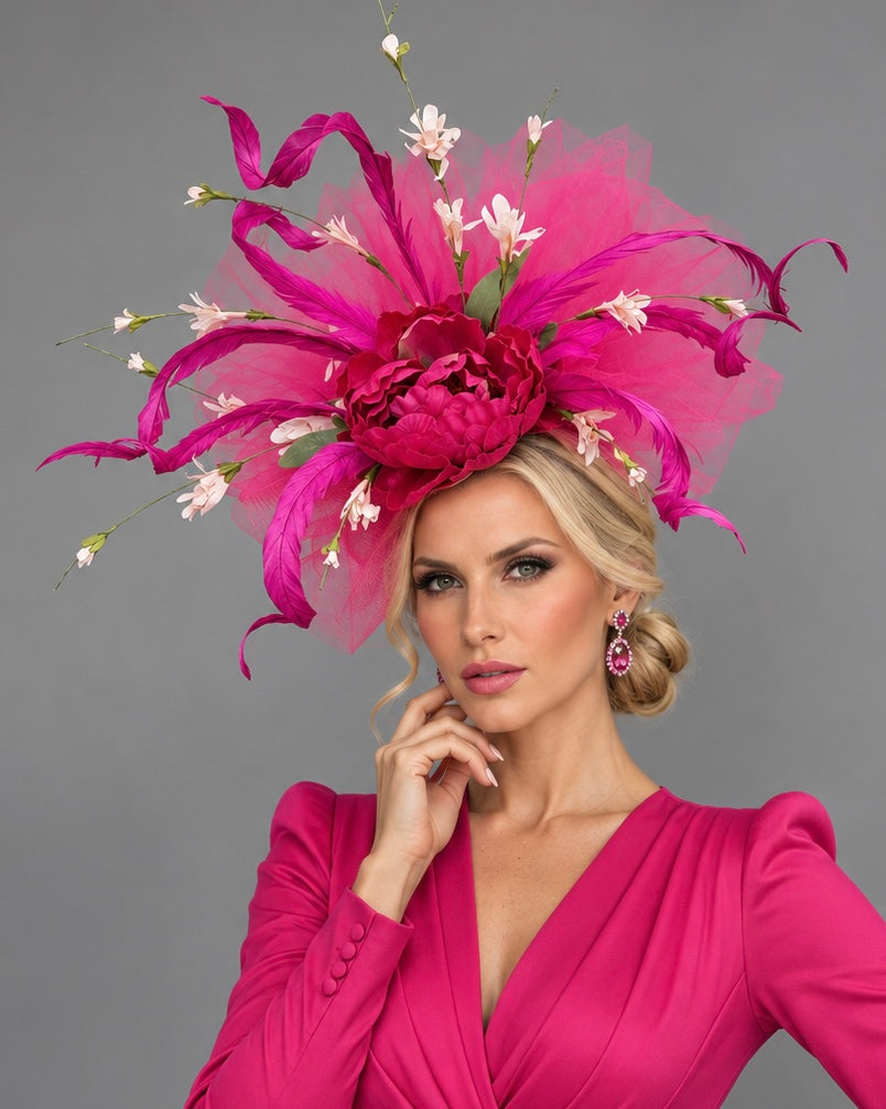 Terra Pink - Kentucky Derby Fascinator on Headband Hat
