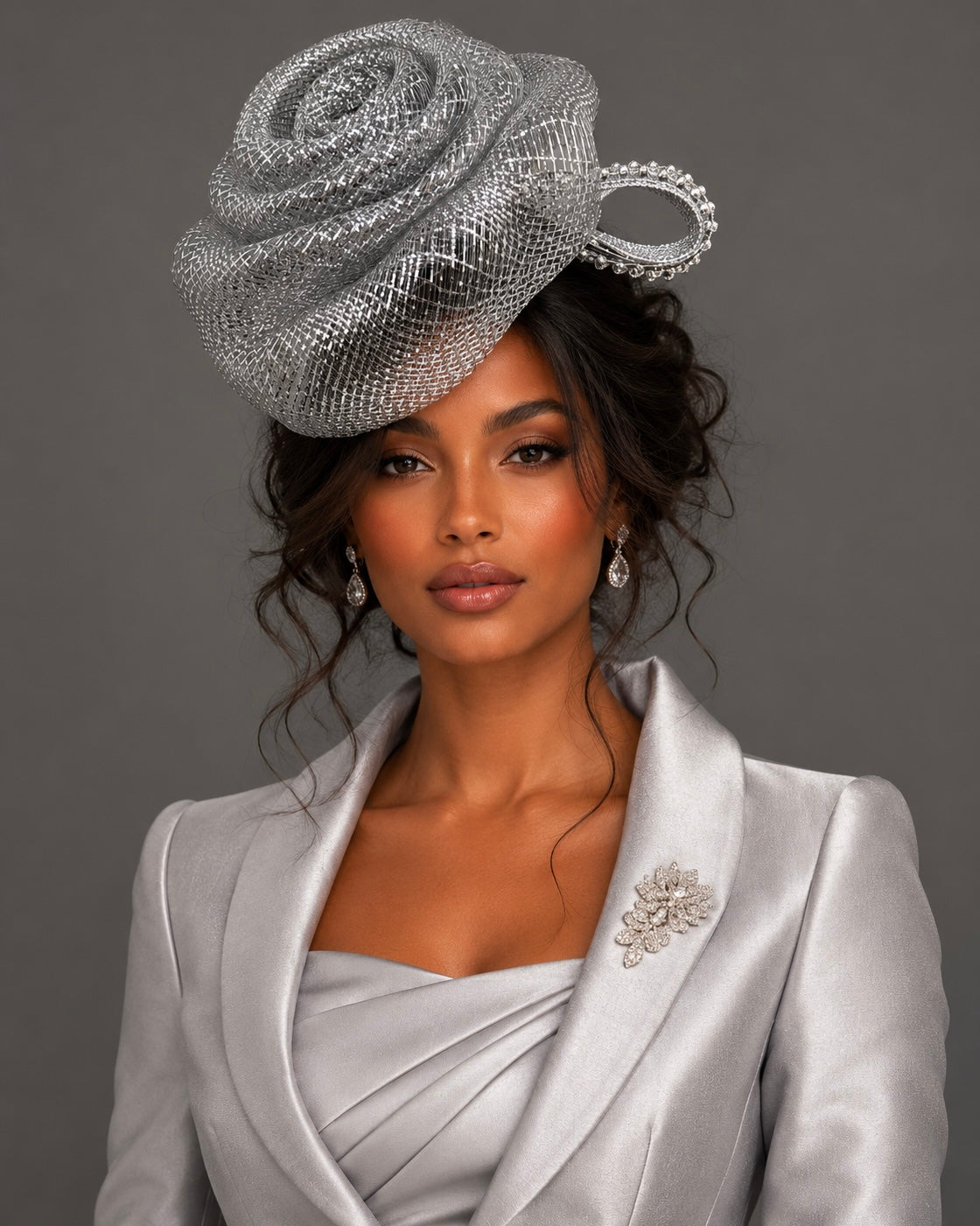 Metallic Silver Fascinator on Headband