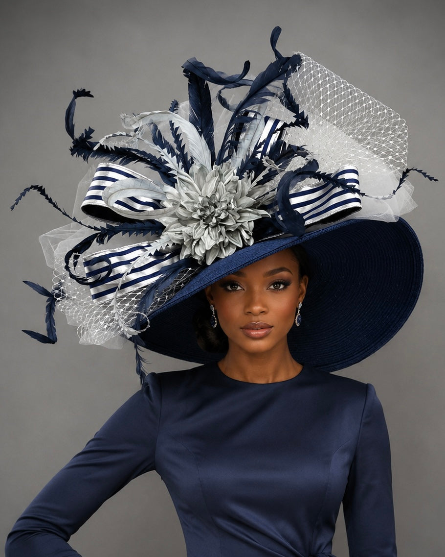 Diana Silver Navy Gray - Kentucky Derby Hat