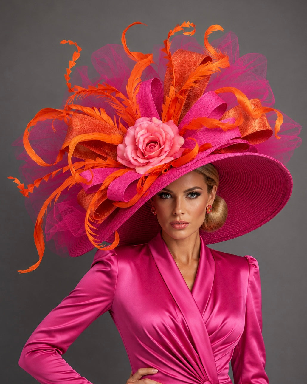 Tarina Pink Orange - Kentucky Derby Hat