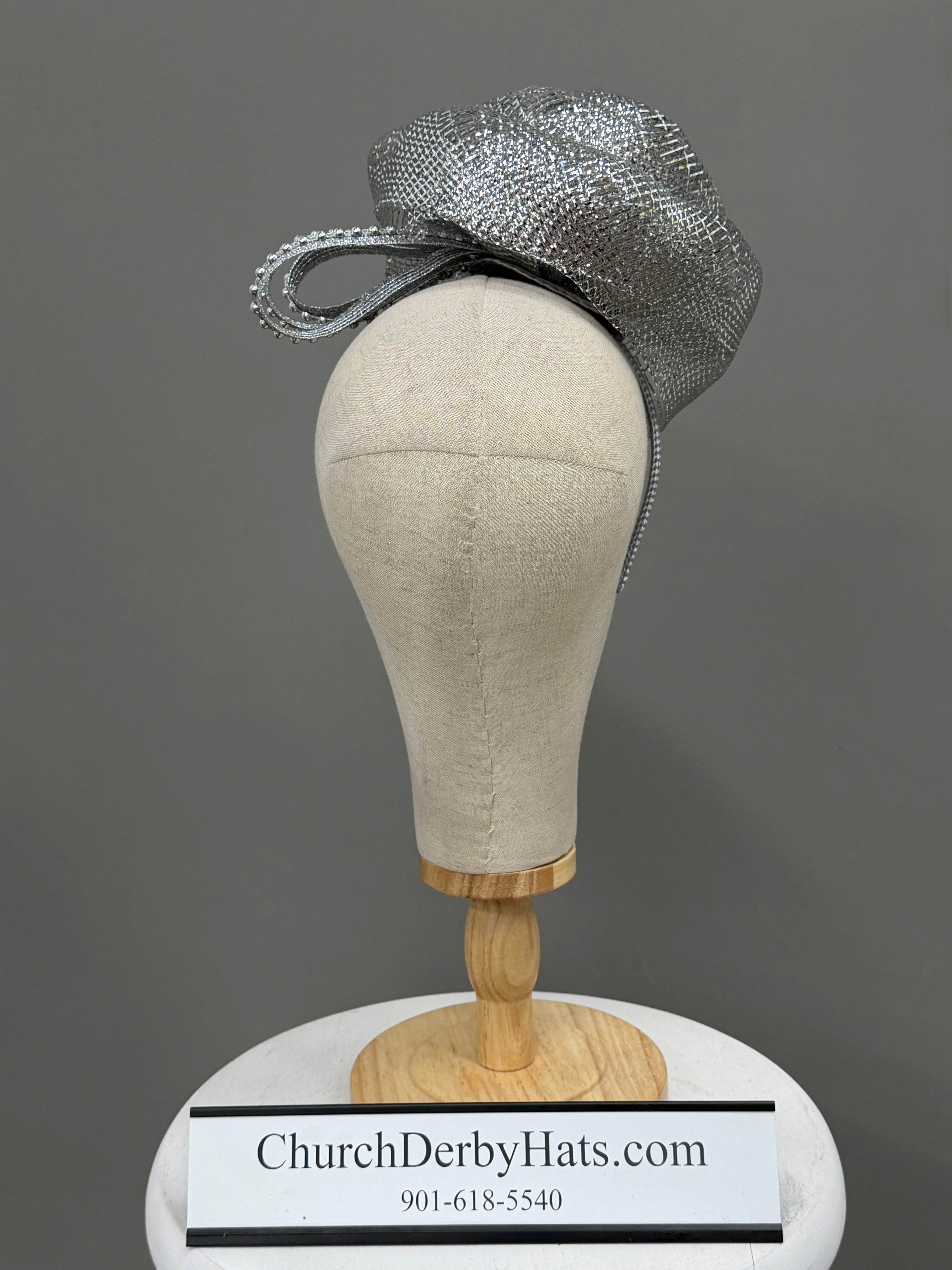 Metallic Silver Fascinator on Headband