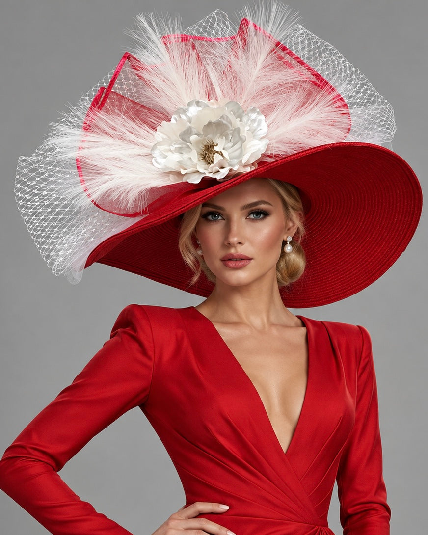 Red Herring (silver and white) - Kentucky Derby Hat - Church Hat