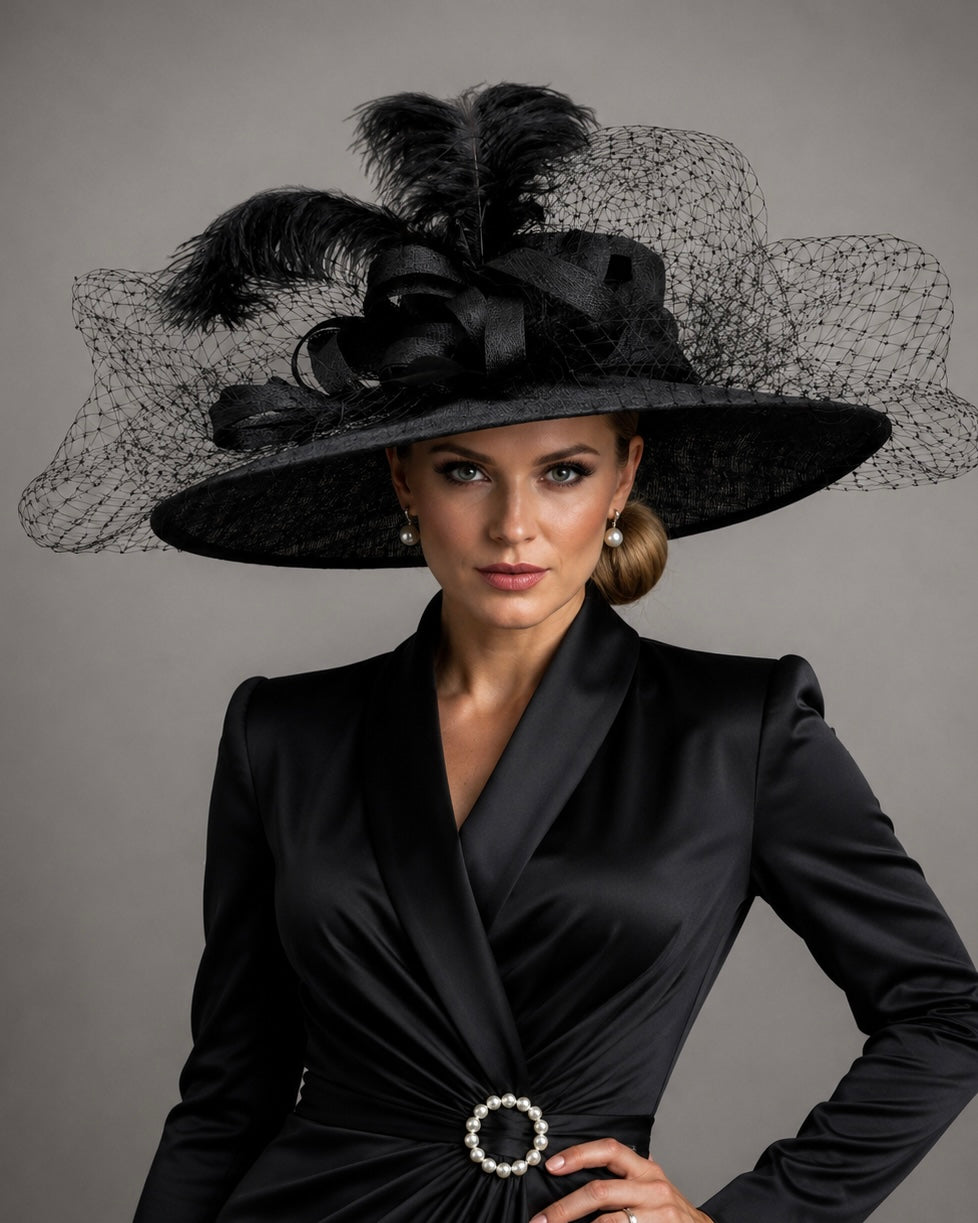 Olivia Black Sinamay Church Derby Hat