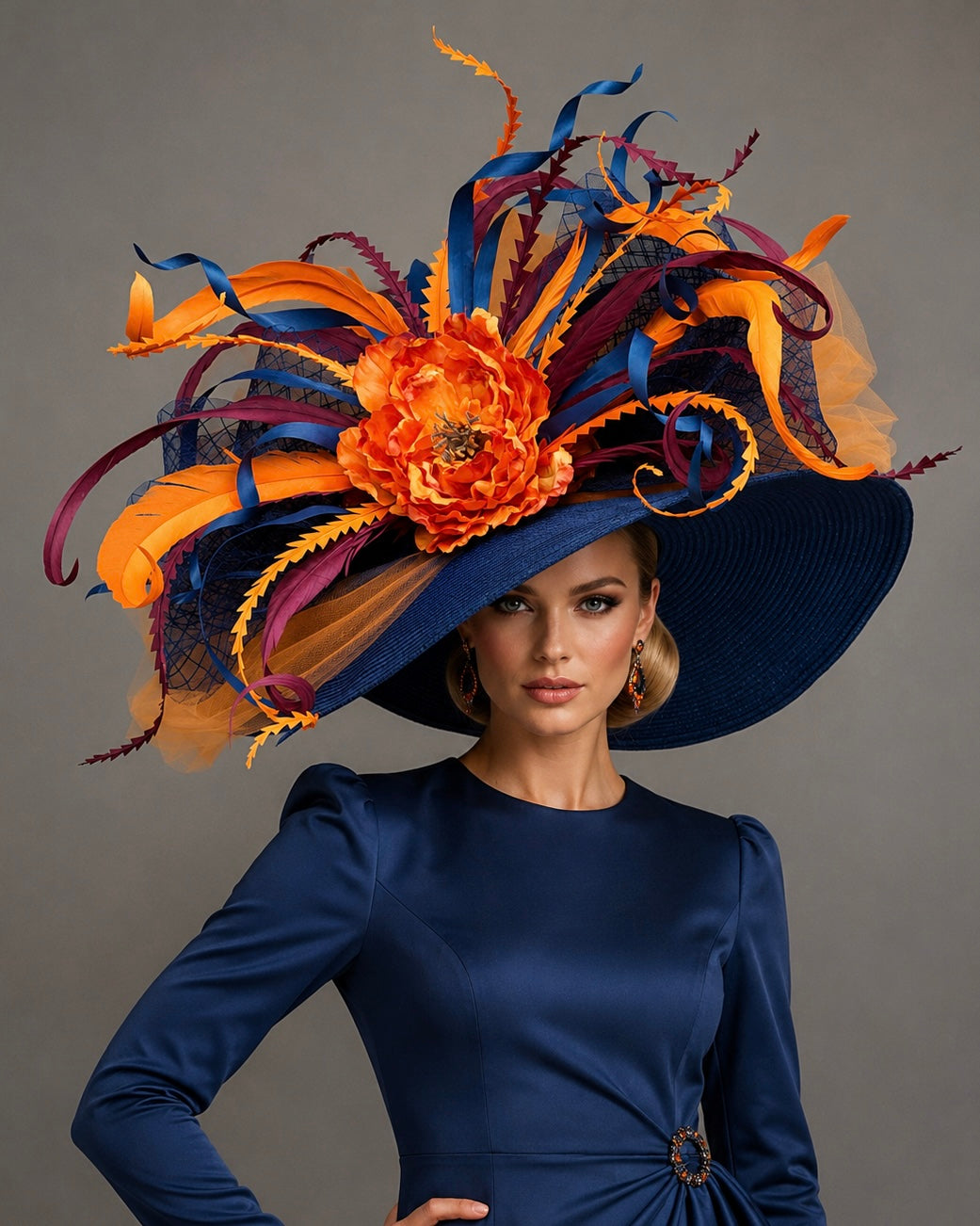 Diva Navy Orange - Kentucky Derby Hat