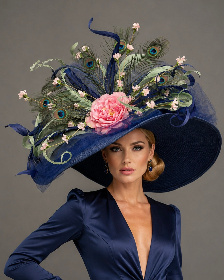 Hellen Navy Blue Pink - Kentucky Derby Hat