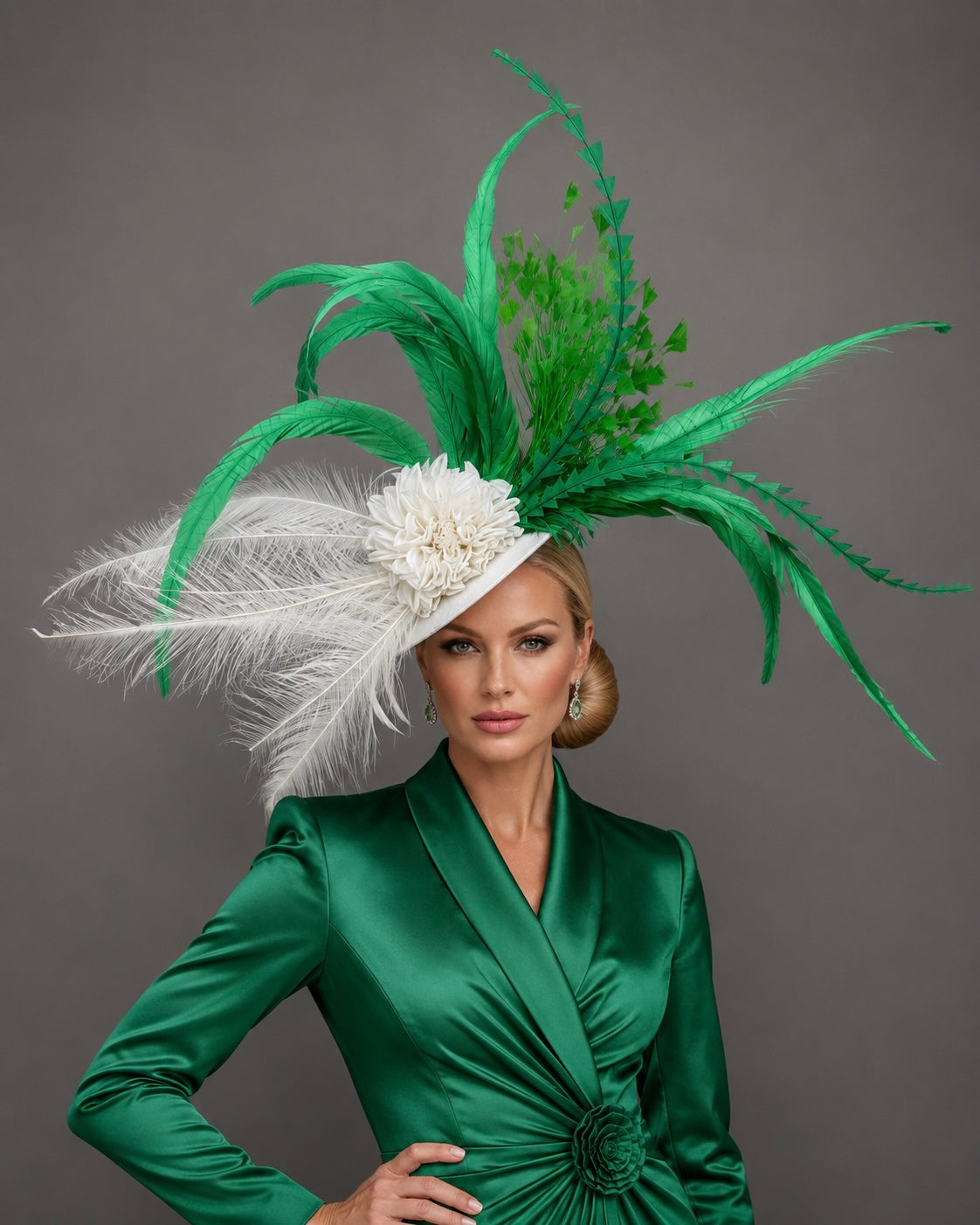Green and White Vancinator on Headband - Kentucky Derby Hat- Church Hat