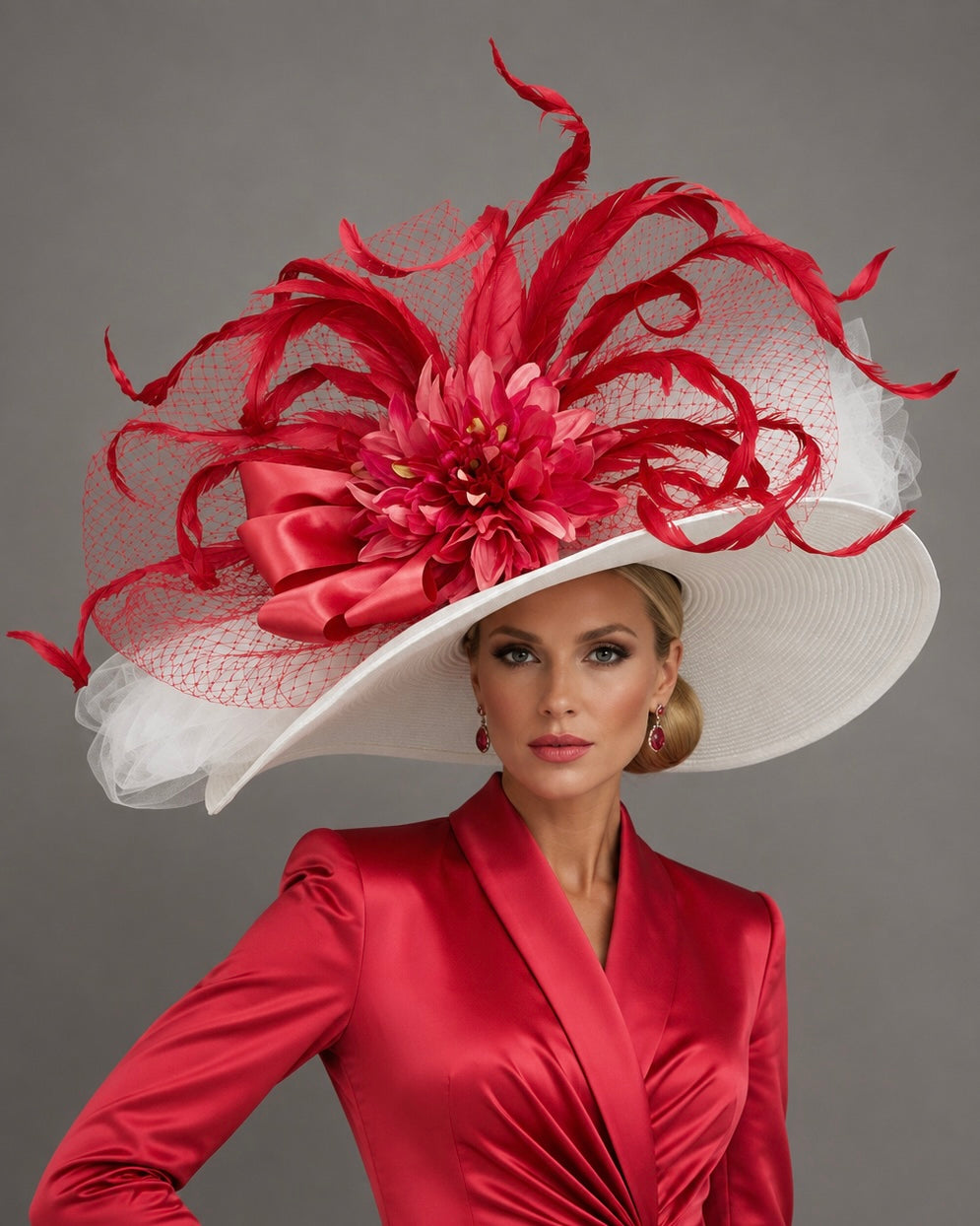 Coral Red - Kentucky Derby Hat - Church Hat
