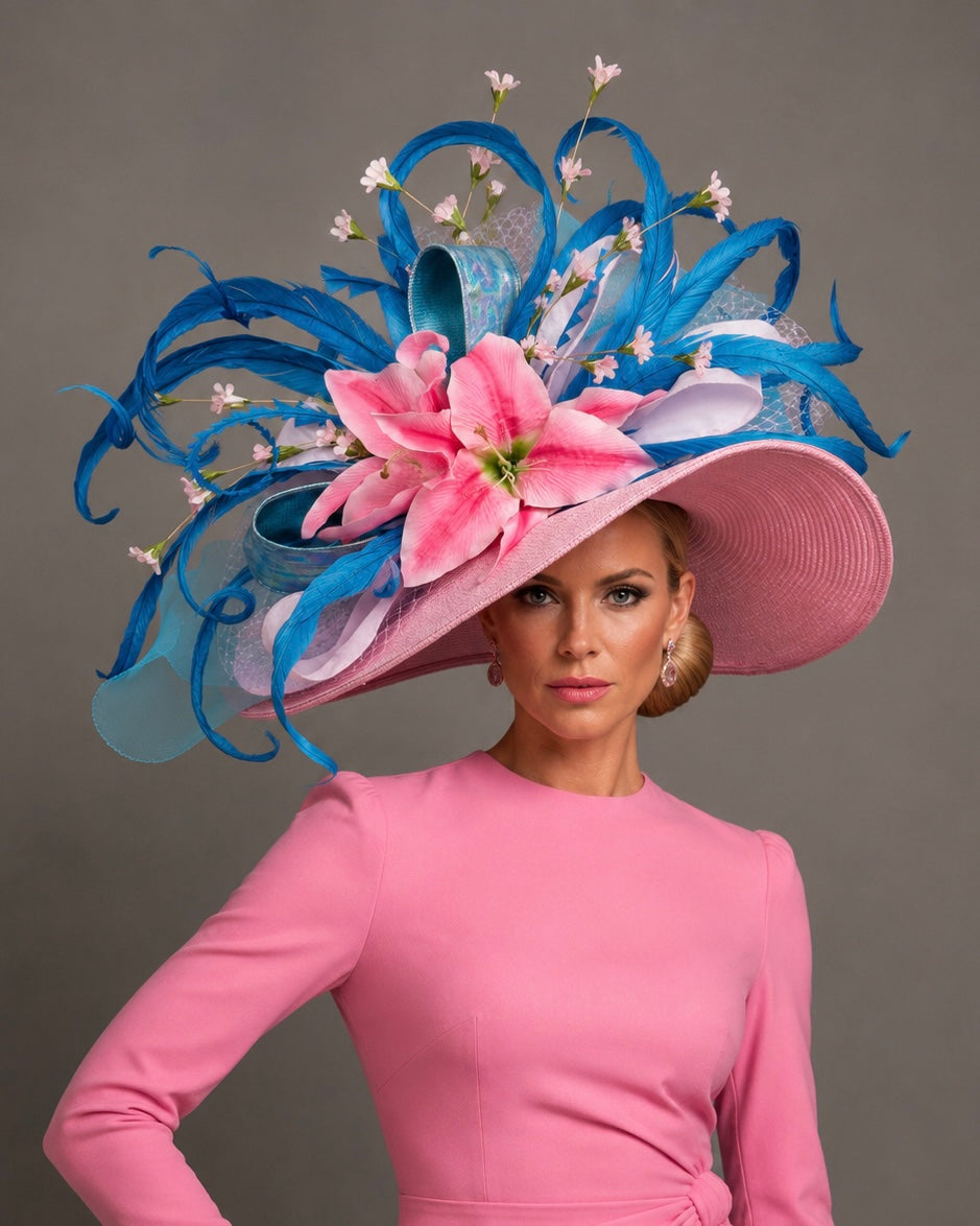 Buckingham Pink Blue - Kentucky Derby Hat