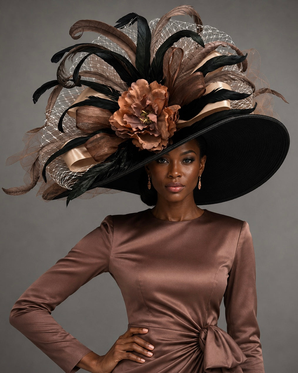 Gold Foil - Black Brown Gold Kentucky Derby Hat - Church Hat