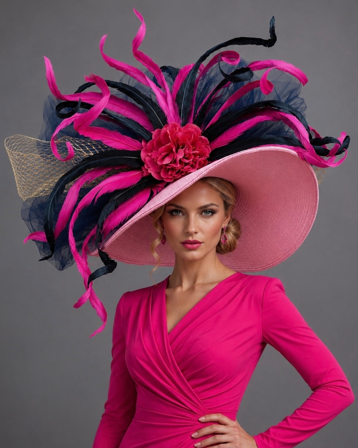 Belinda Pink Navy - Kentucky Derby Hat