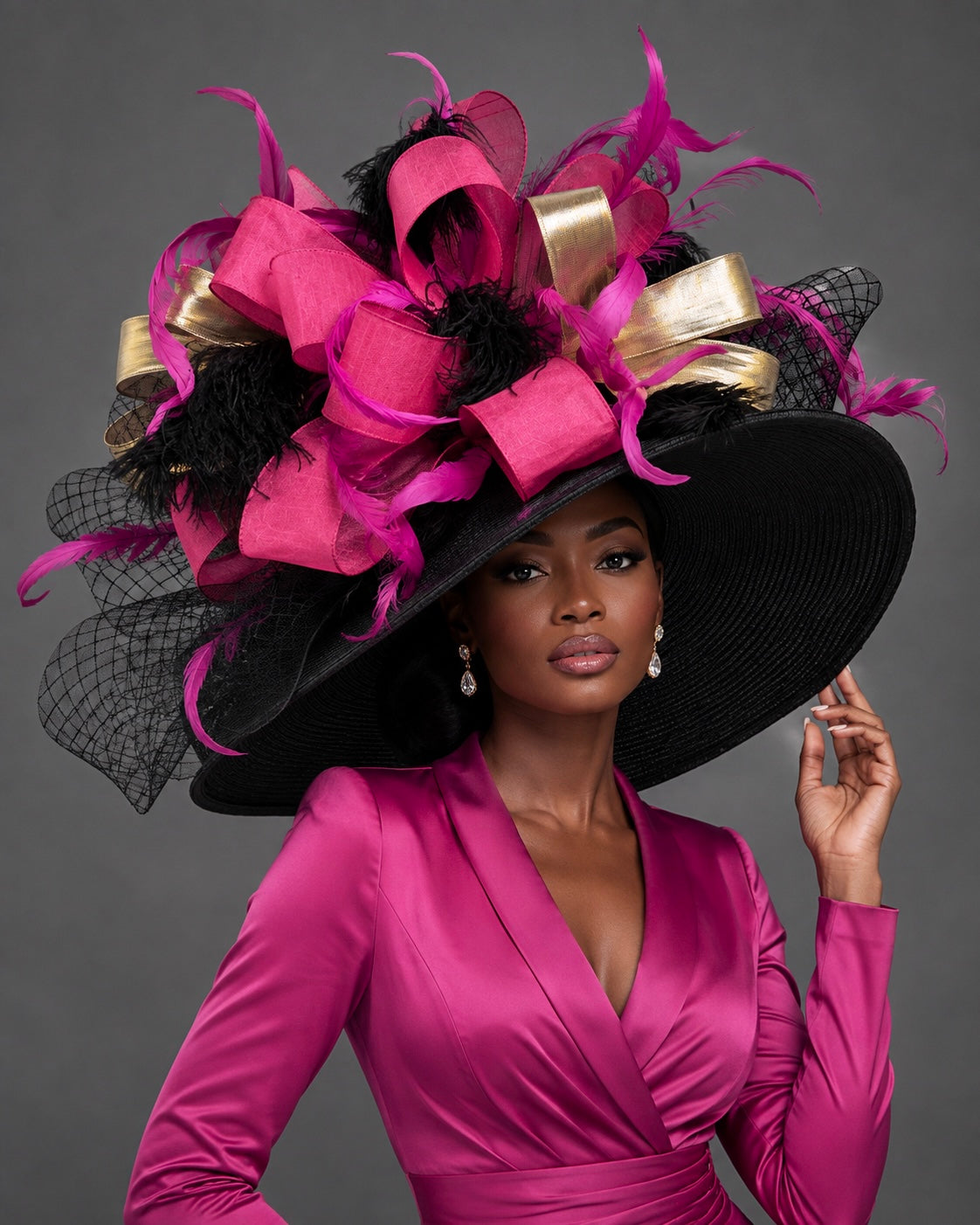 Queen Pink Gold Black - Kentucky Derby Hat - Church Hat