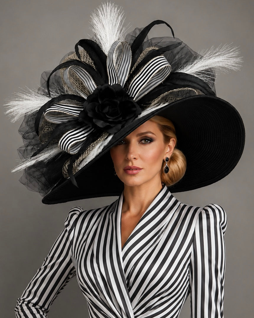 Sarah Faye Black White - Kentucky Derby Hat - Church Hat