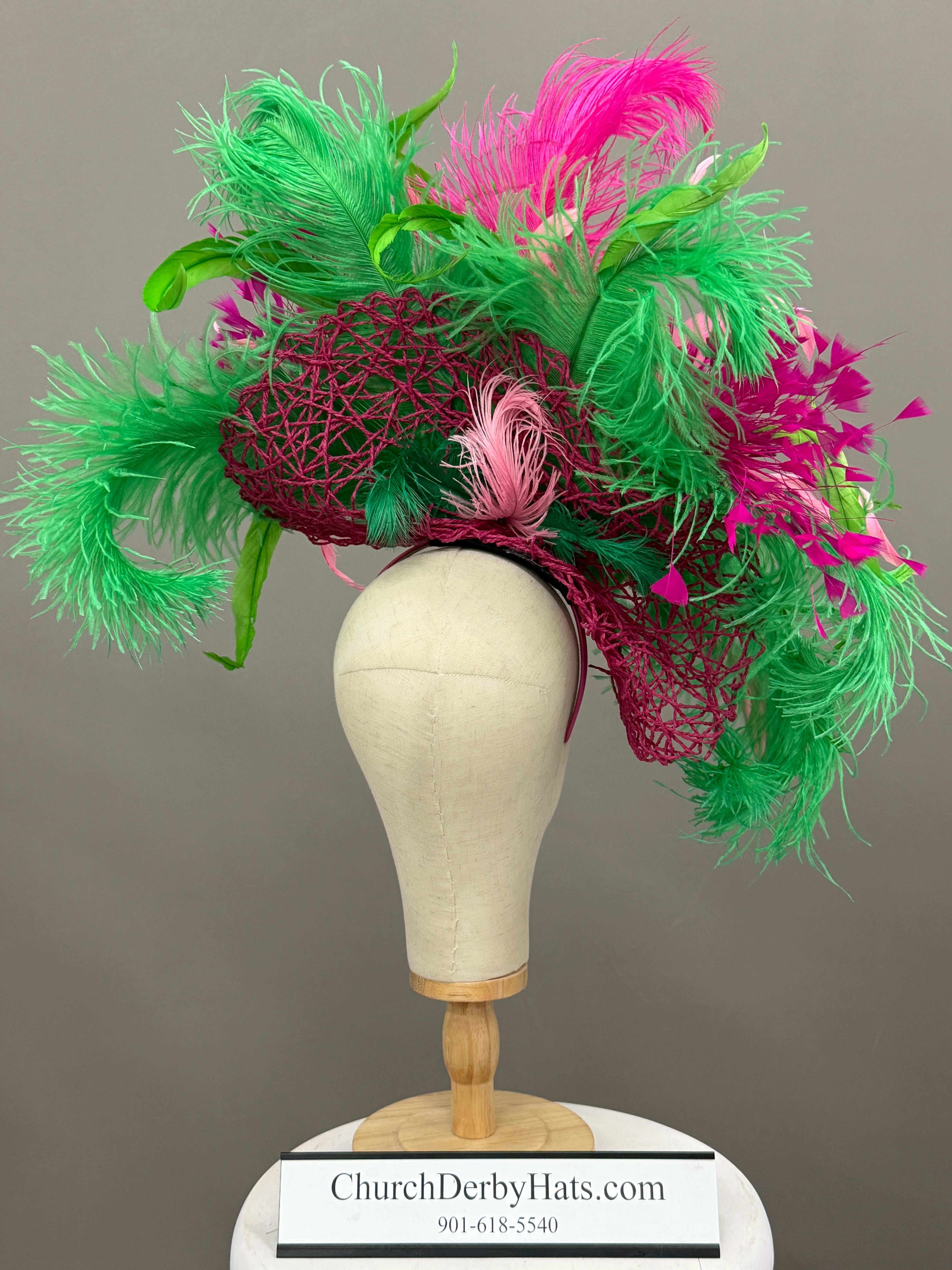 Haley Pink Green - Fascinator Derby Hat