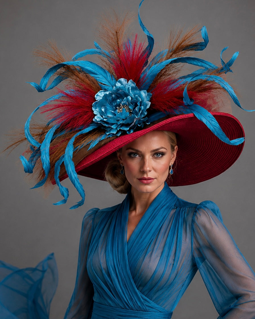 Holly Red Blue - Kentucky Derby Hat - Church Hat