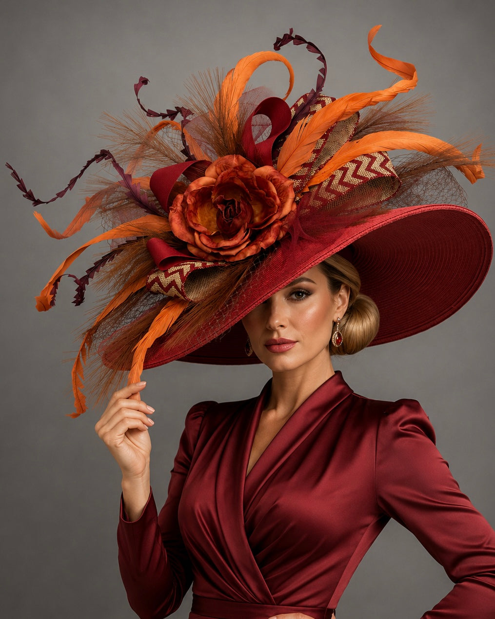 Georgia Red Orange - Kentucky Derby Hat - Church Hat
