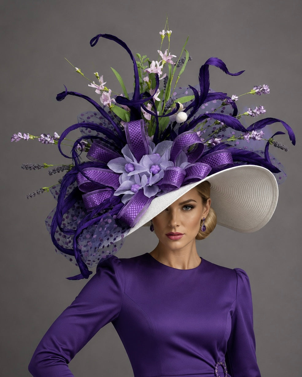 Markle Purple White - Kentucky Derby Hat - Church Hat
