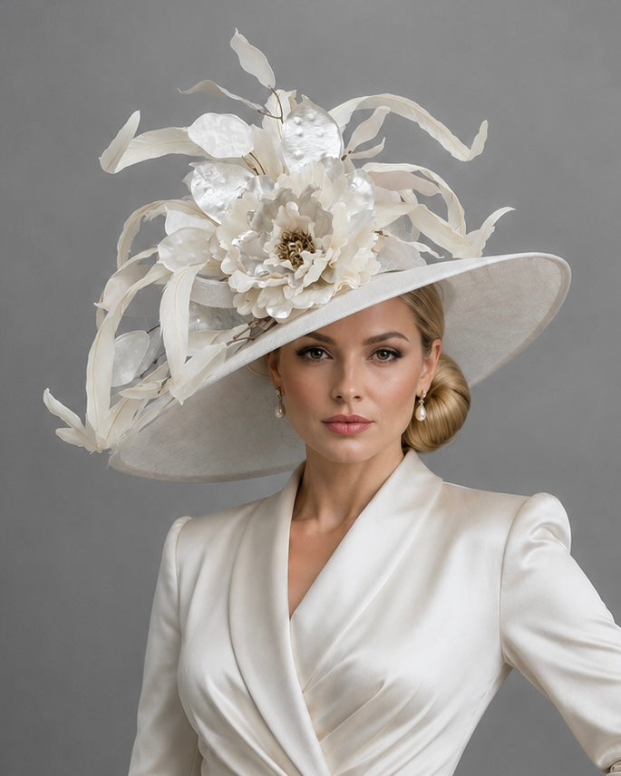 Samantha White Ivory Silver Dress Hat