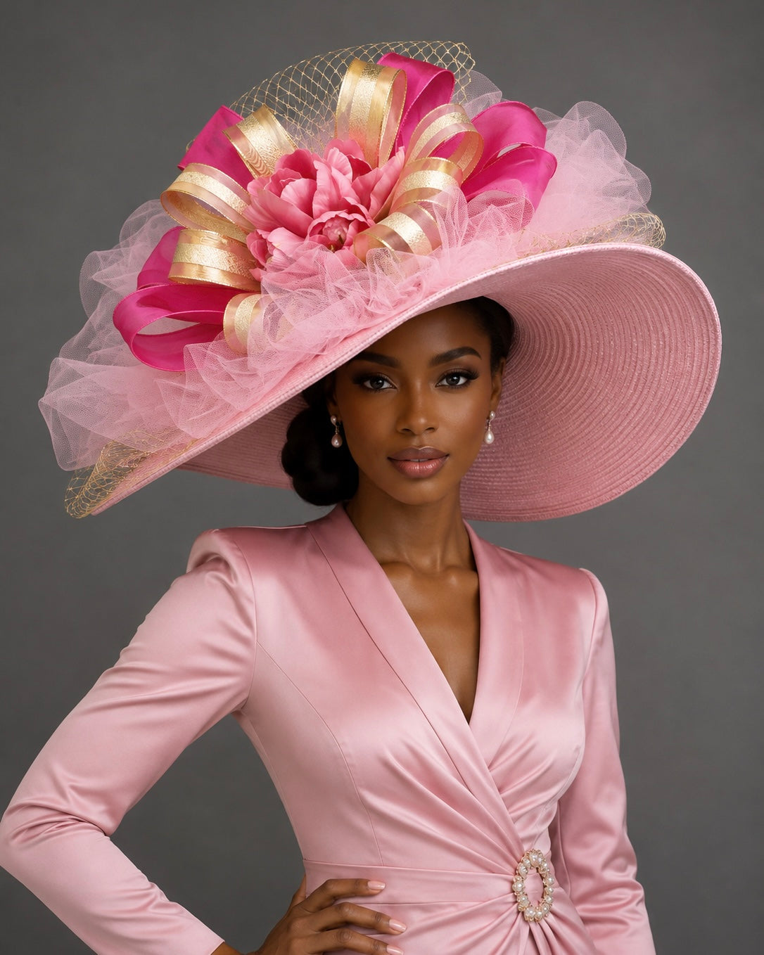 Pink Gold Kentucky Derby Hat - Church Hat