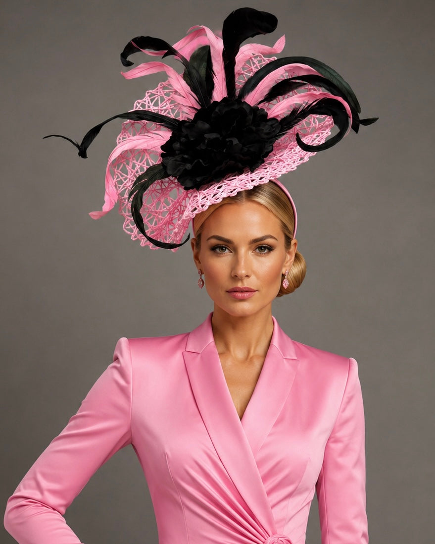 Karina Pink Black by Vance - Kentucky Derby Hat - Church Hat Fascinator