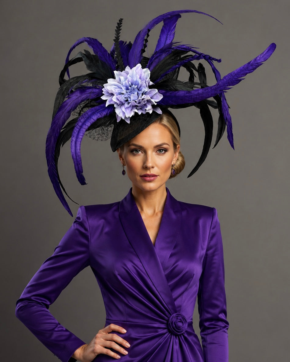 Wendy Purple Black Fascinator by Vance - Kentucky Derby Hat - Church Derby Hat
