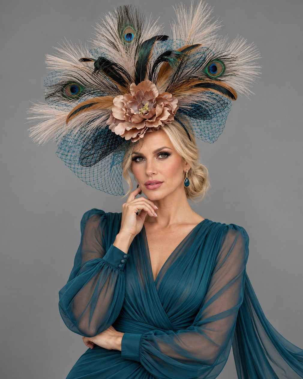 Peacock Jewel Tone - Kentucky Derby Hat - Fascinator on Headband