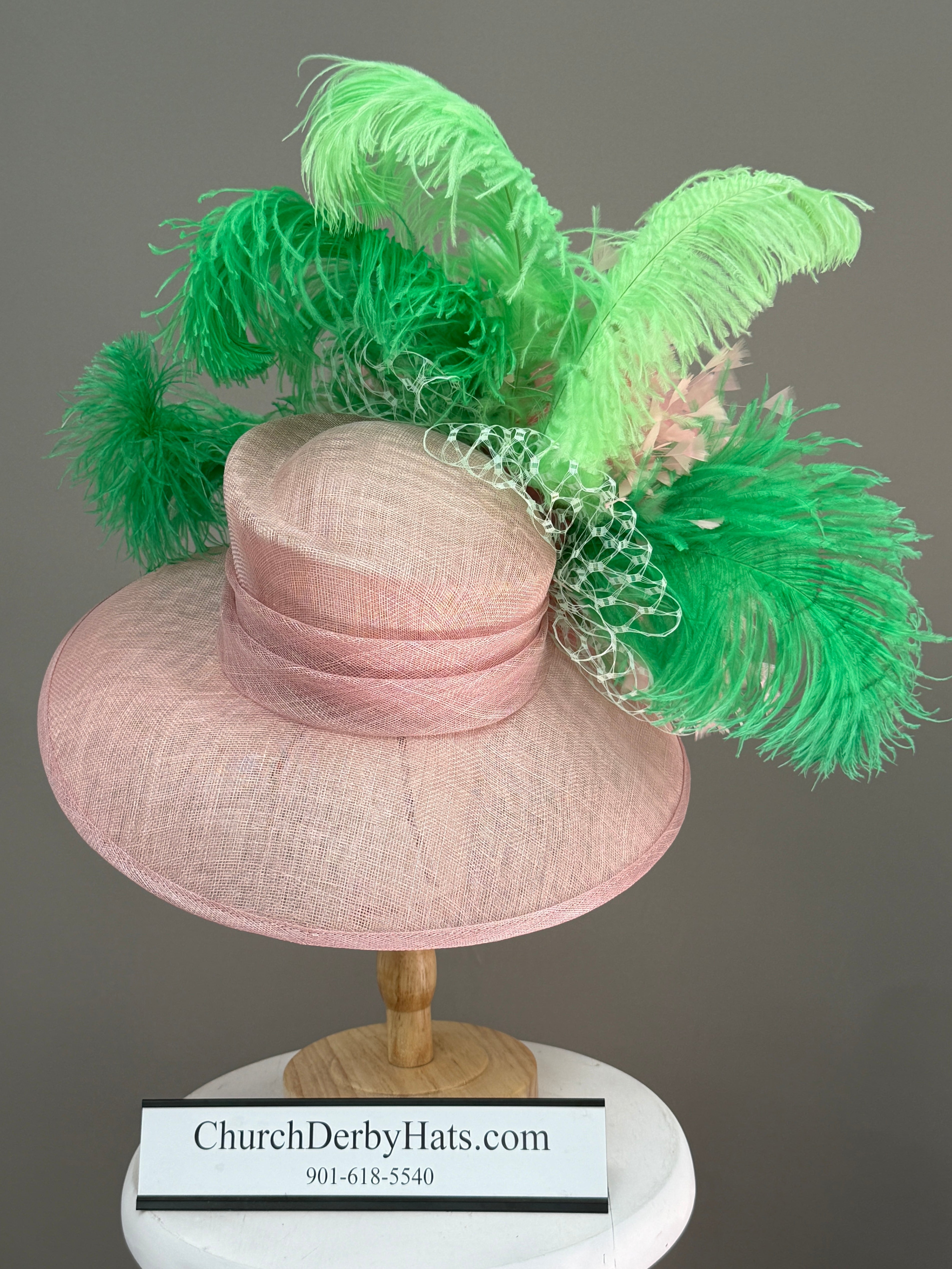 Tessa Pink Green Sinamay - Kentucky Derby Hat