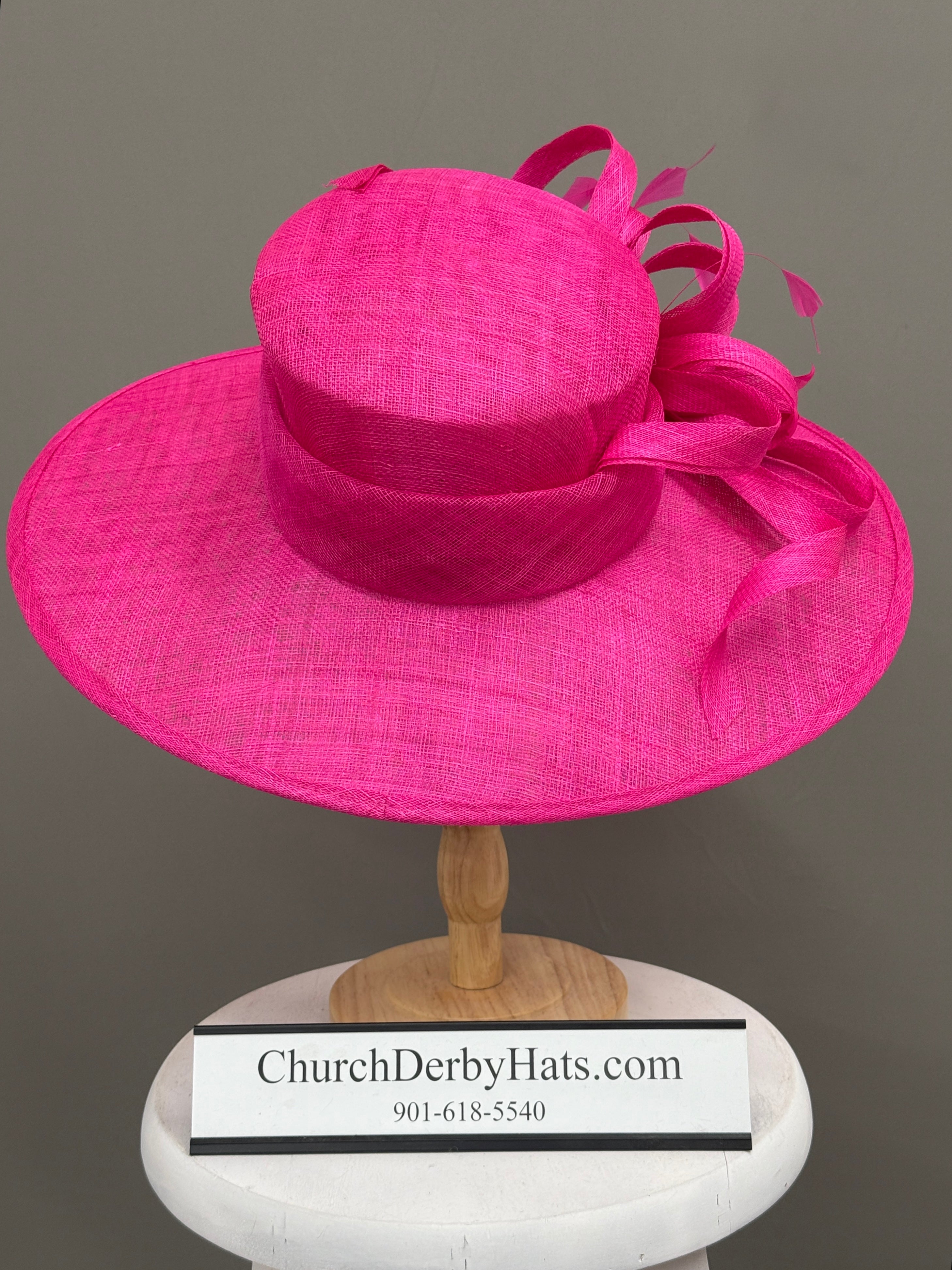 Loraine Hot Pink Sinamay - Church Derby Hat