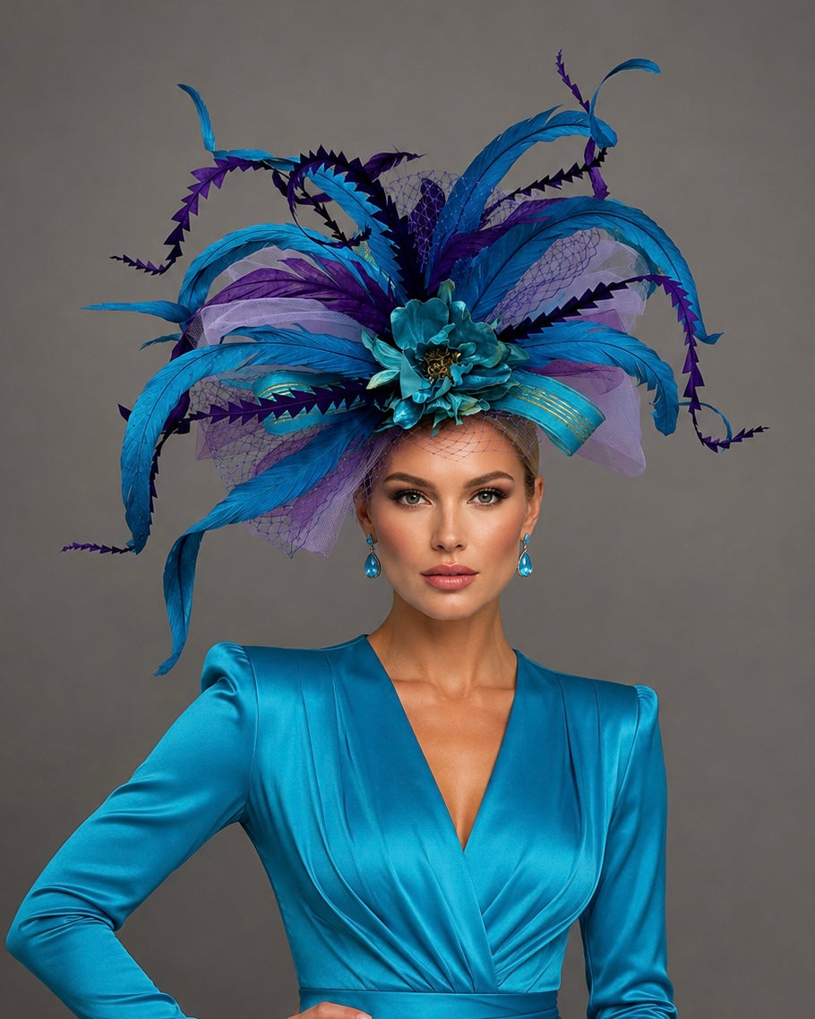 Hera Blue Purple - Kentucky Derby Hat - Fascinator on Headband